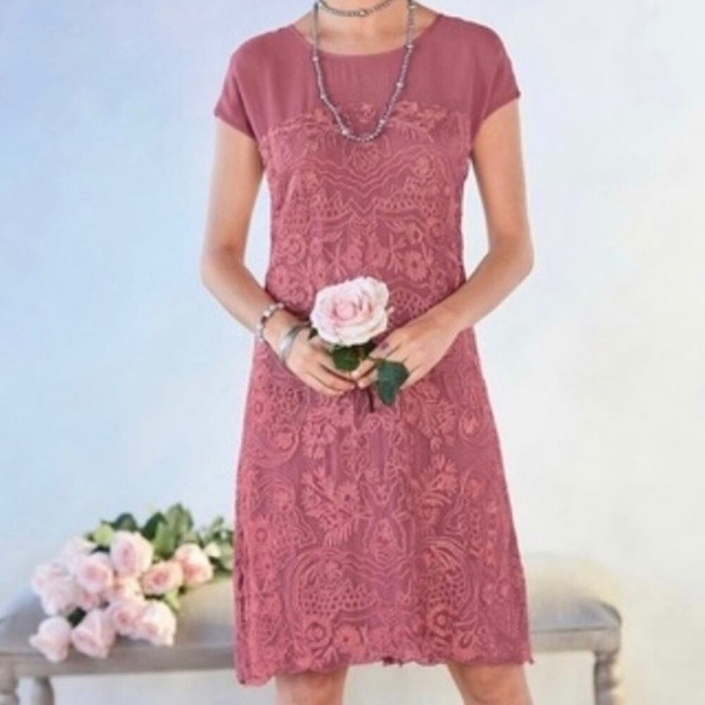 Sundance Lillian Rose Embroidered Shift Dress pink sz M